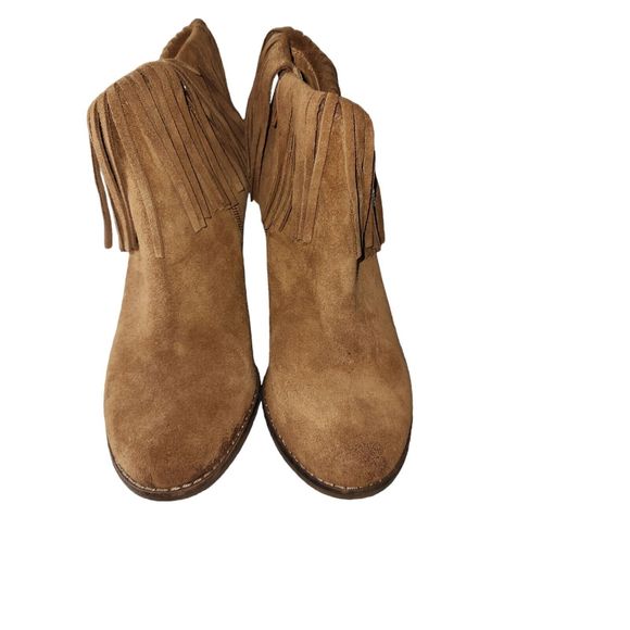 Lucky Brand Yachin Brown Suede  Wedge Ankle‎ Fringe Bootie Women's Size 8.5 - Picture 2 of 4